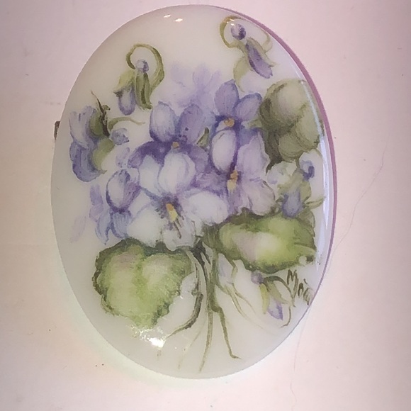 Vintage Jewelry - Donna L. Motto 1989 WV Hand Painted Floral Porcelain Brooch